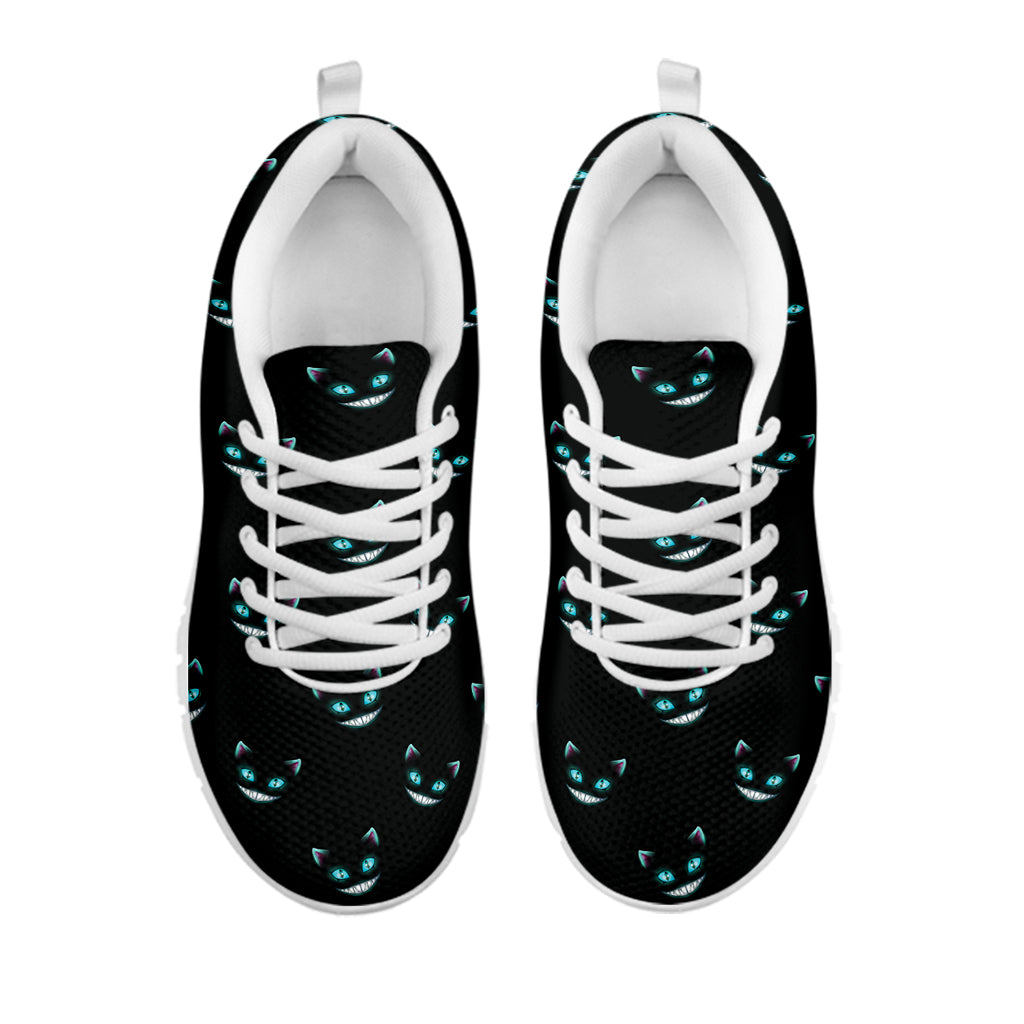 Black Cheshire Cat Pattern Print White Running Shoes