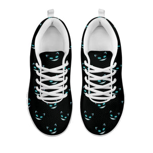 Black Cheshire Cat Pattern Print White Running Shoes
