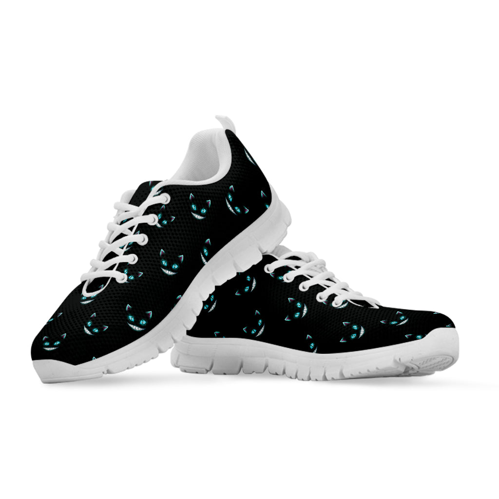 Black Cheshire Cat Pattern Print White Running Shoes