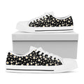 Black Daisy Floral Pattern Print White Low Top Sneakers