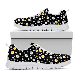 Black Daisy Floral Pattern Print White Running Shoes