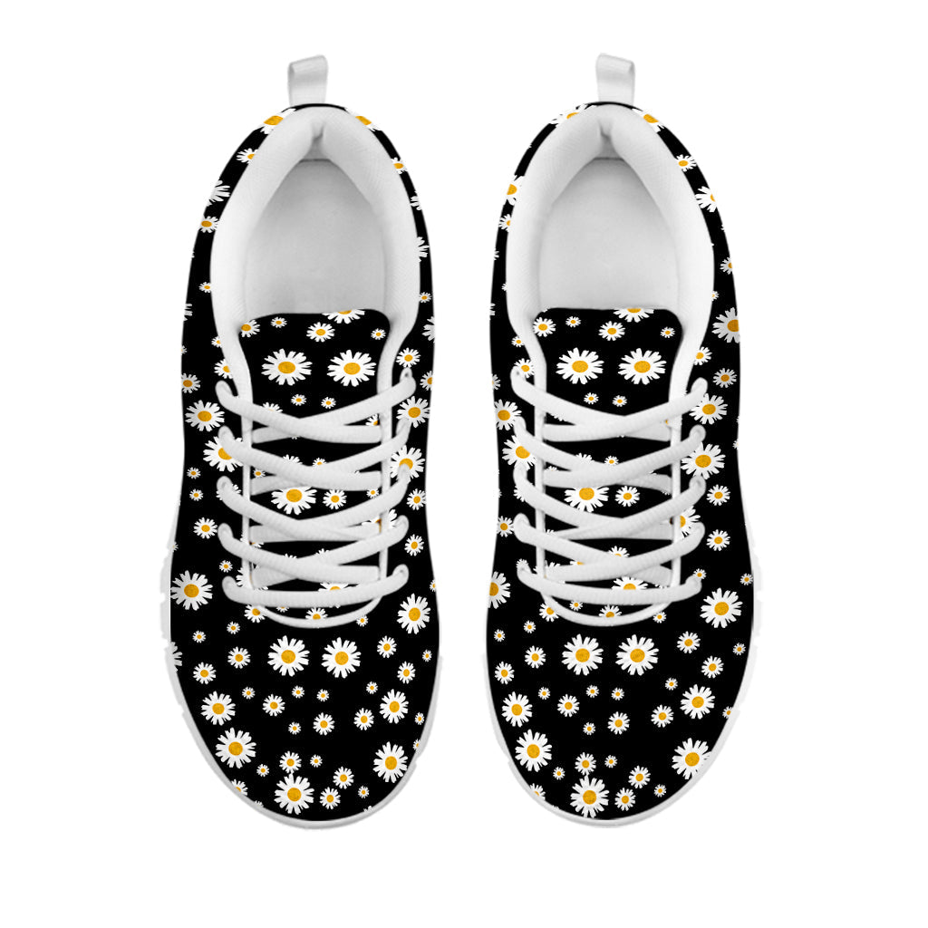 Black Daisy Floral Pattern Print White Running Shoes