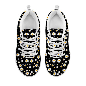 Black Daisy Floral Pattern Print White Running Shoes