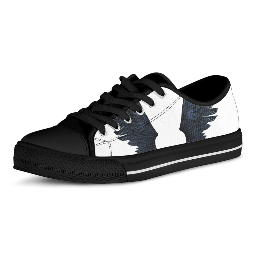 Black Demon Wings Print Black Low Top Sneakers