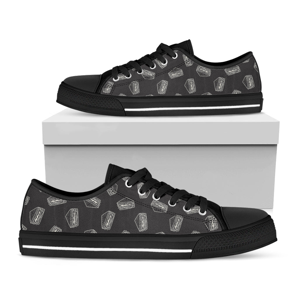 Black Doodle Sandwich Pattern Print Black Low Top Sneakers
