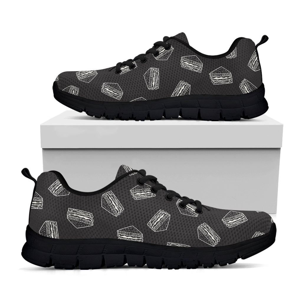 Black Doodle Sandwich Pattern Print Black Running Shoes