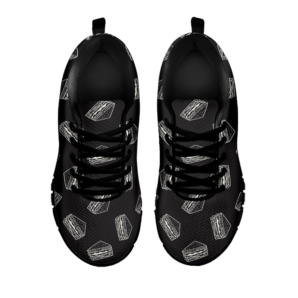 Black Doodle Sandwich Pattern Print Black Running Shoes