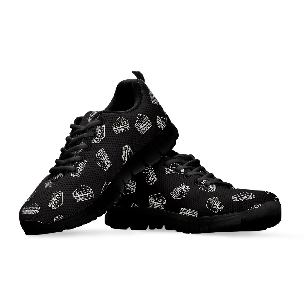 Black Doodle Sandwich Pattern Print Black Running Shoes