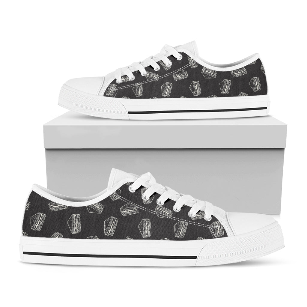 Black Doodle Sandwich Pattern Print White Low Top Sneakers
