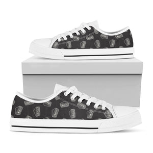 Black Doodle Sandwich Pattern Print White Low Top Sneakers