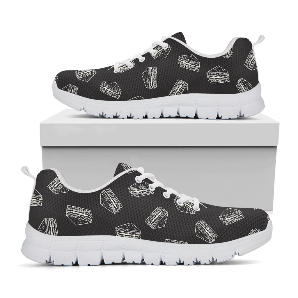Black Doodle Sandwich Pattern Print White Running Shoes