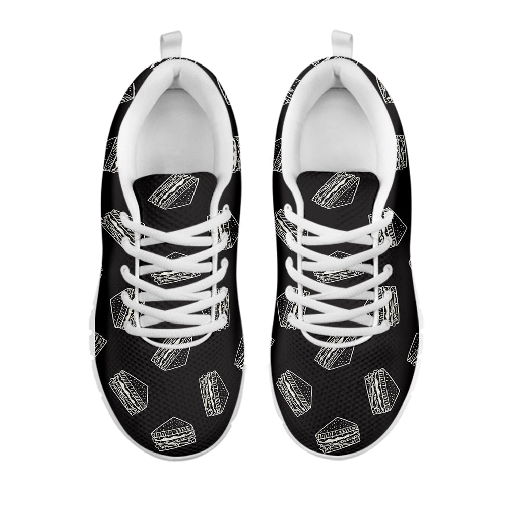 Black Doodle Sandwich Pattern Print White Running Shoes