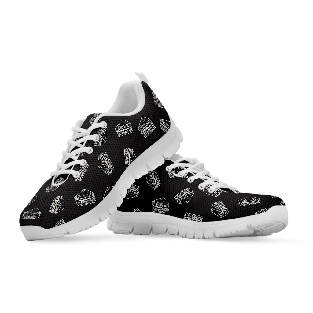 Black Doodle Sandwich Pattern Print White Running Shoes