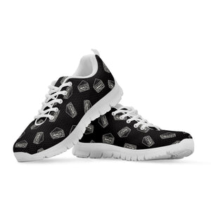 Black Doodle Sandwich Pattern Print White Running Shoes