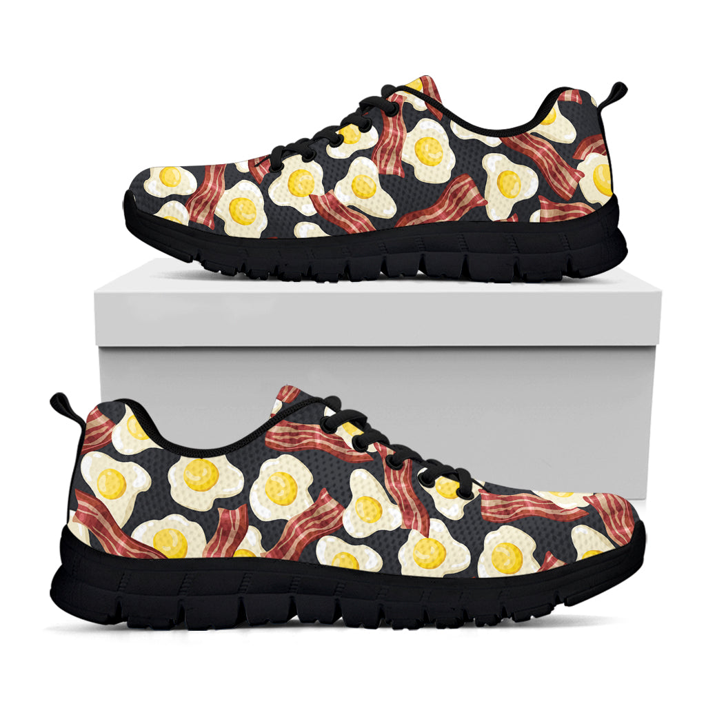 Black Fried Egg And Bacon Pattern Print Black Running Shoes