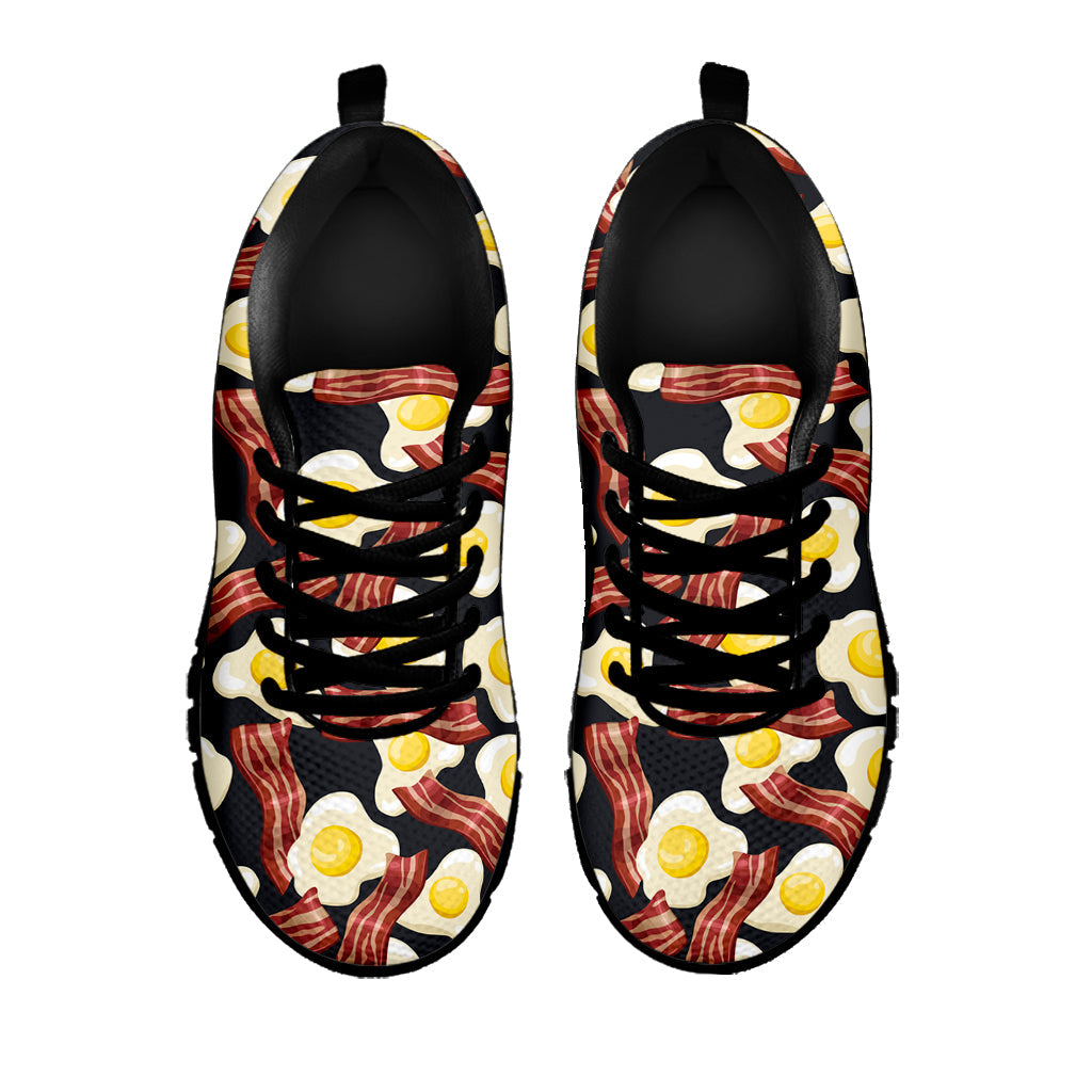 Black Fried Egg And Bacon Pattern Print Black Running Shoes