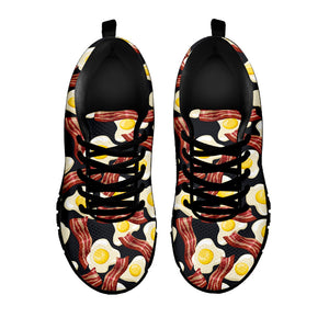 Black Fried Egg And Bacon Pattern Print Black Running Shoes