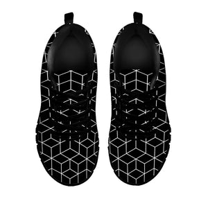 Black Geometric Cube Shape Pattern Print Black Running Shoes