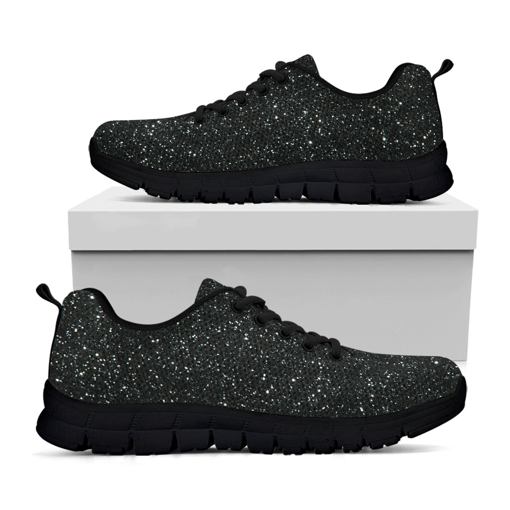 Black (NOT Real) Glitter Print Black Running Shoes