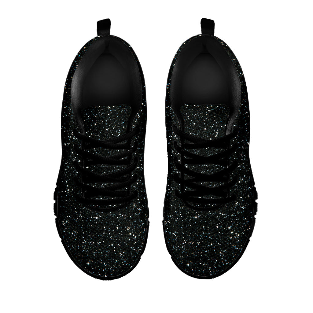 Black (NOT Real) Glitter Print Black Running Shoes