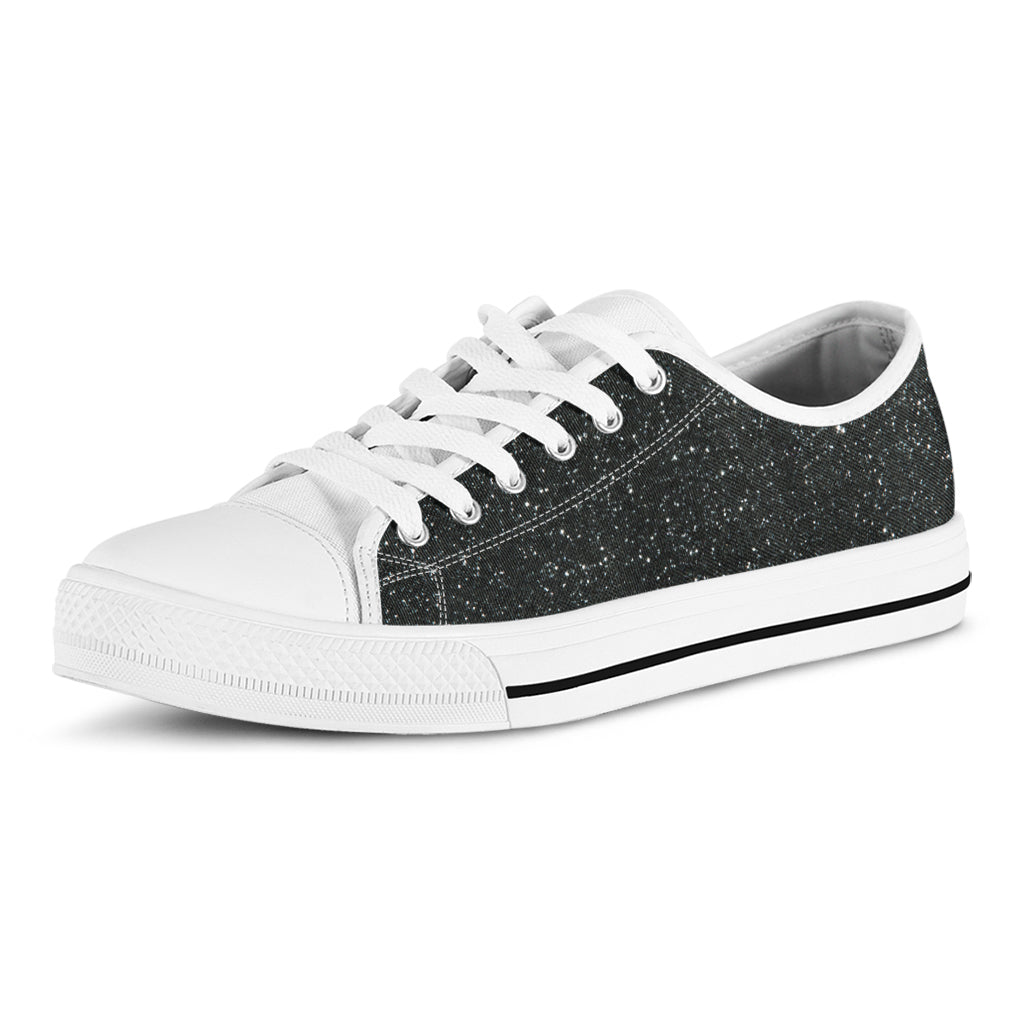 Black (NOT Real) Glitter Print White Low Top Sneakers