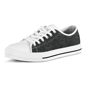 Black (NOT Real) Glitter Print White Low Top Sneakers