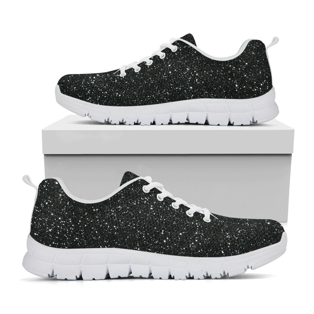 Black (NOT Real) Glitter Print White Running Shoes