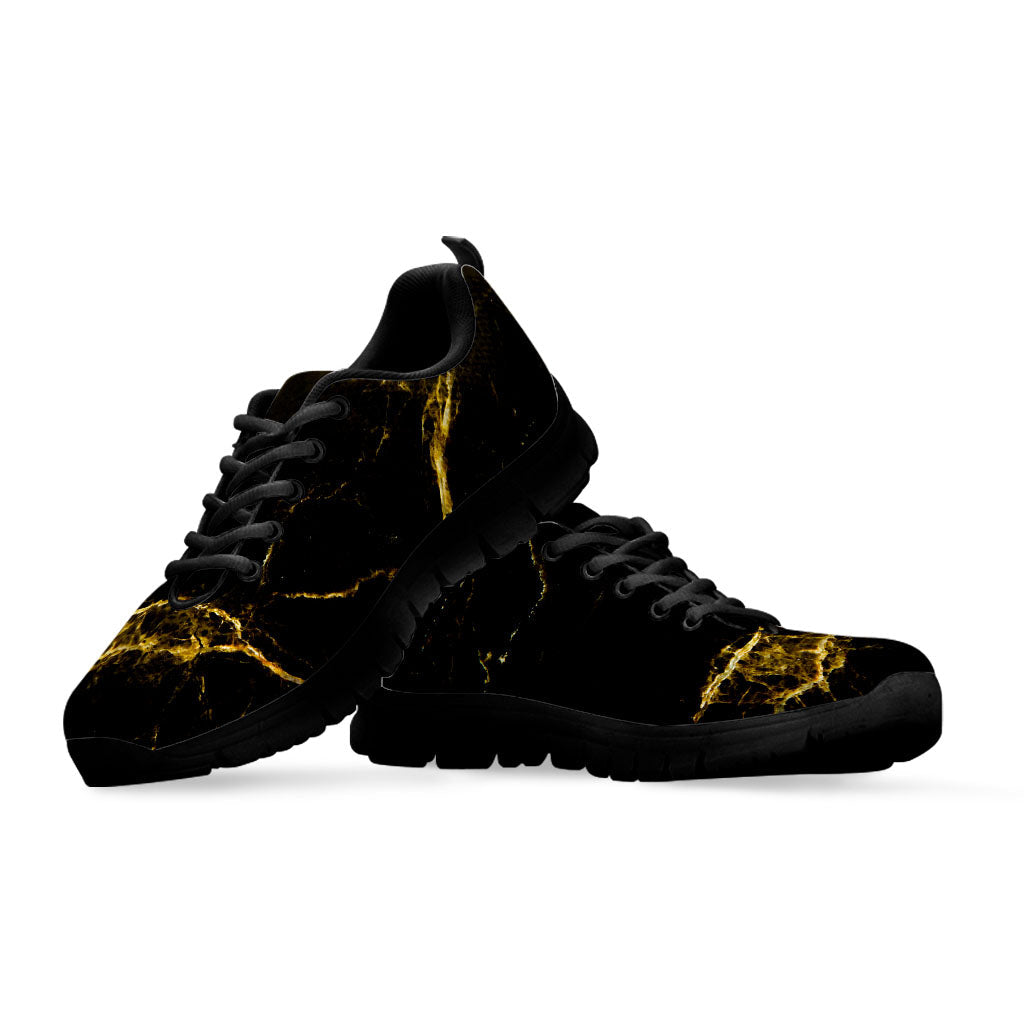 Black Gold Marble Print Black Running Shoes