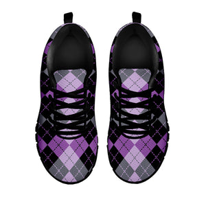 Black Grey And Violet Argyle Print Black Running Shoes