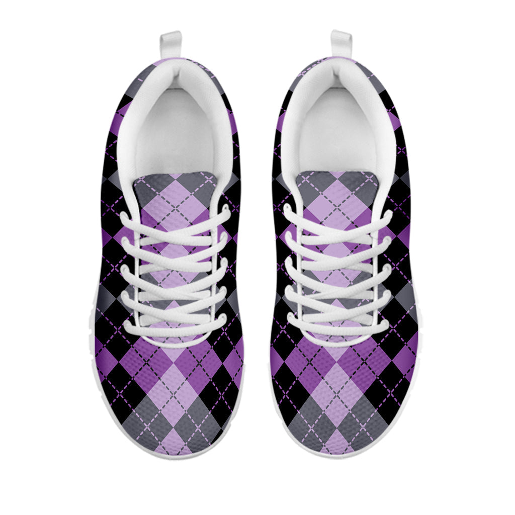 Black Grey And Violet Argyle Print White Running Shoes