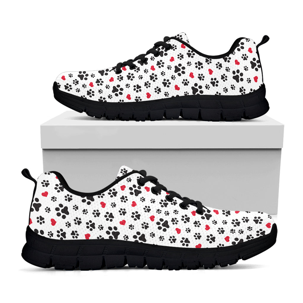 Black Paw And Heart Pattern Print Black Running Shoes