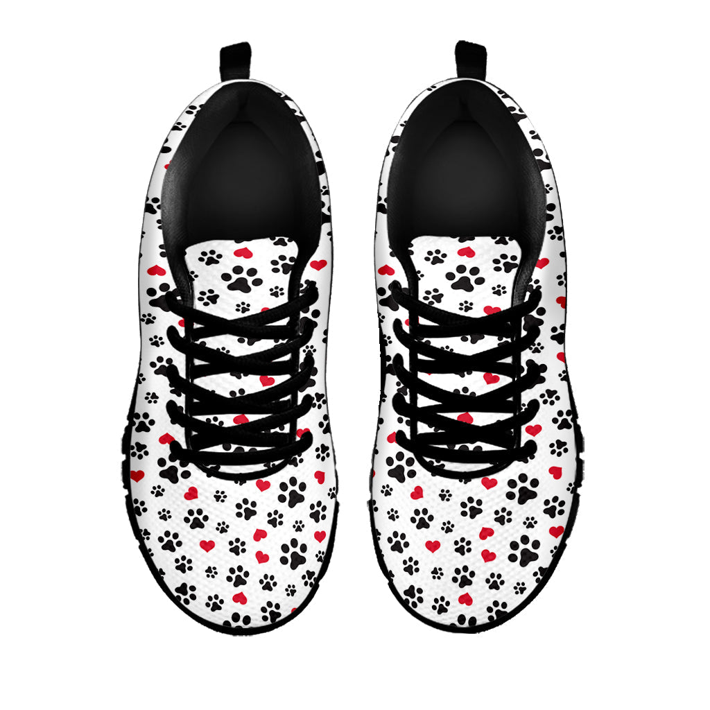 Black Paw And Heart Pattern Print Black Running Shoes