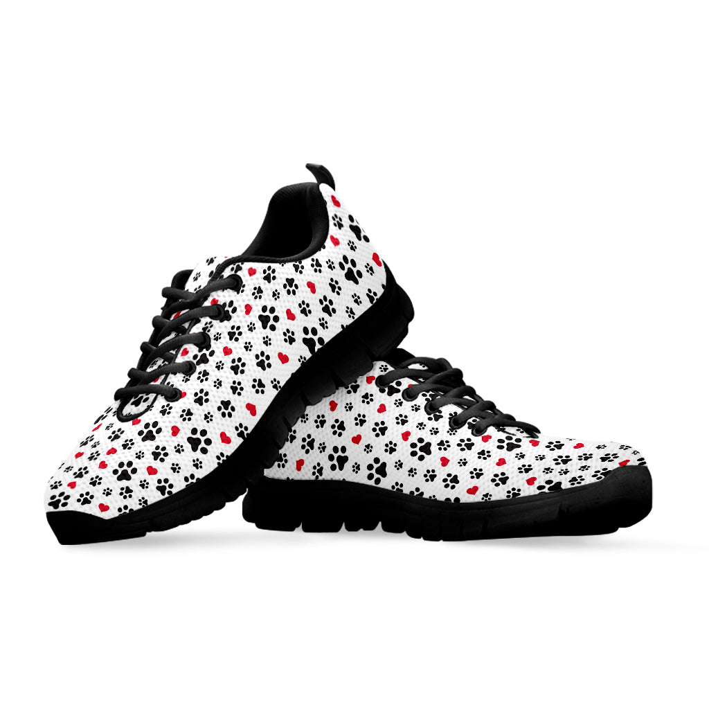 Black Paw And Heart Pattern Print Black Running Shoes
