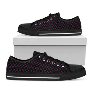 Black Pink And Blue Argyle Pattern Print Black Low Top Sneakers