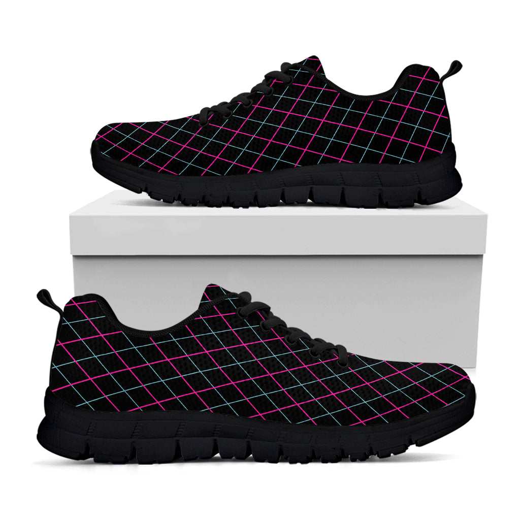 Black Pink And Blue Argyle Pattern Print Black Running Shoes