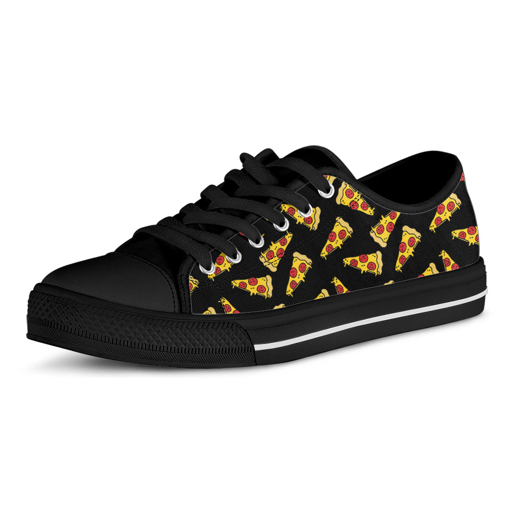 Black Pizza Pattern Print Black Low Top Sneakers