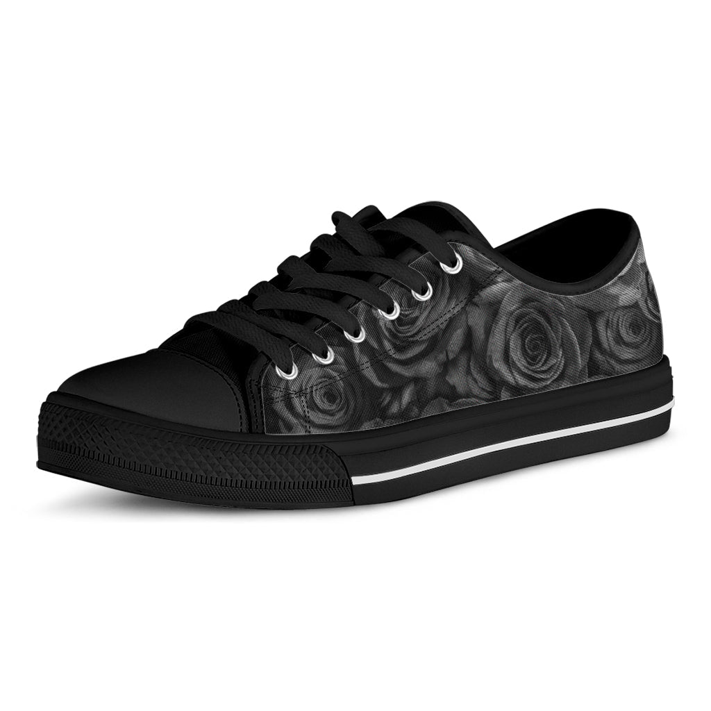 Black Rose Print Black Low Top Sneakers