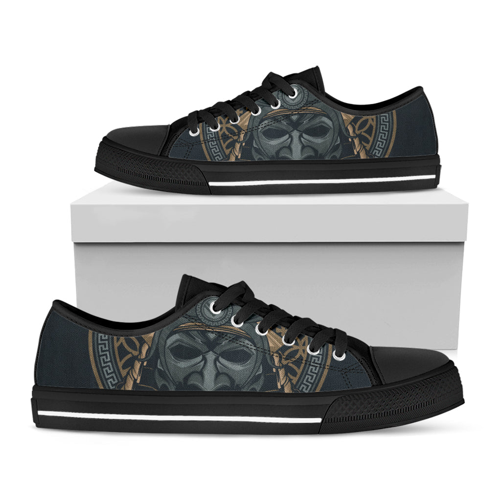 Black Samurai Mask Print Black Low Top Sneakers
