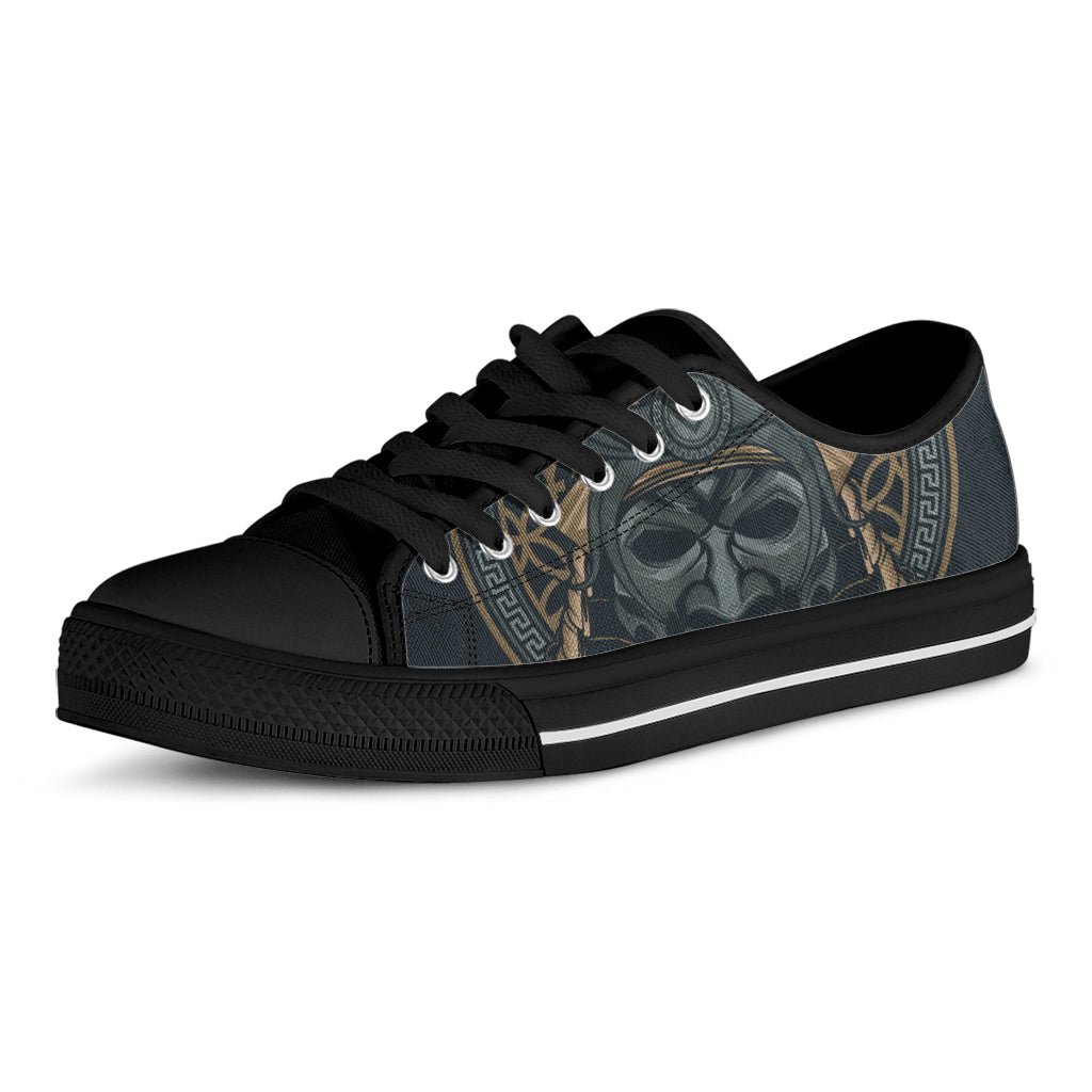 Black Samurai Mask Print Black Low Top Sneakers