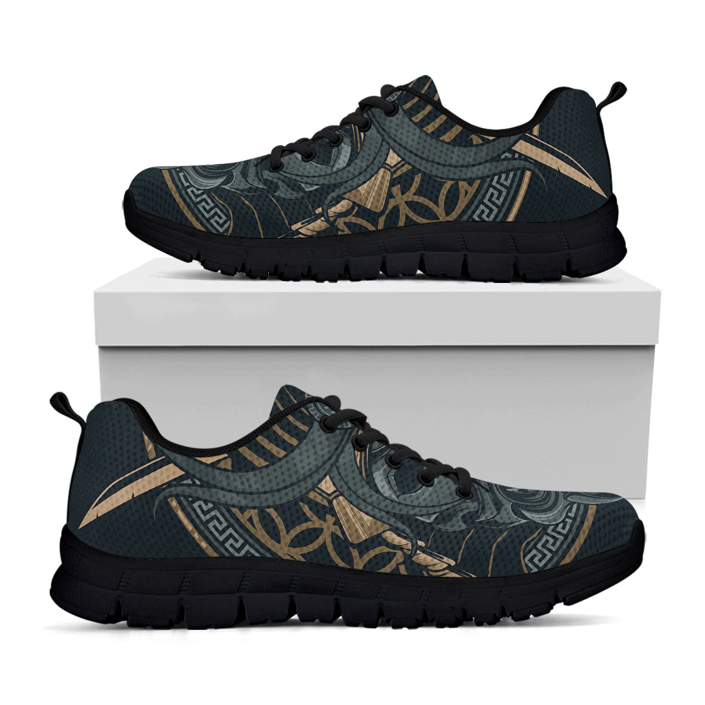 Black Samurai Mask Print Black Running Shoes