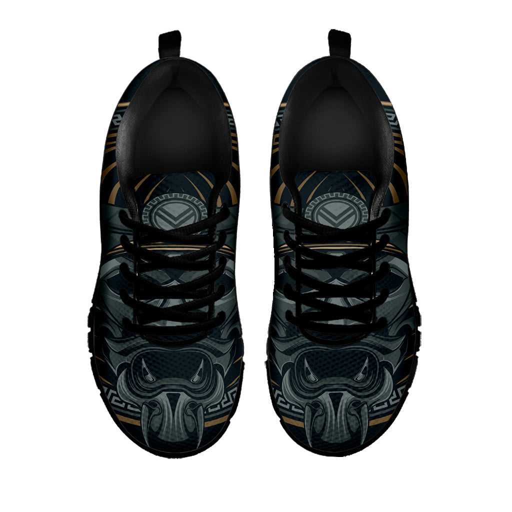 Black Samurai Mask Print Black Running Shoes