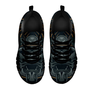 Black Samurai Mask Print Black Running Shoes
