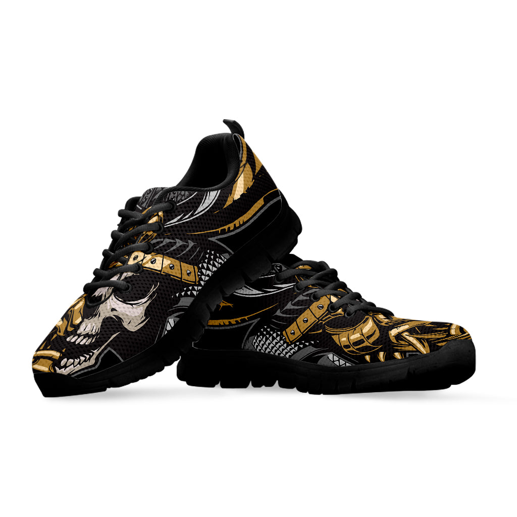 Black Samurai Skull Print Black Running Shoes