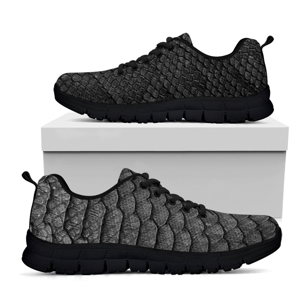 Black Snakeskin Print Black Running Shoes