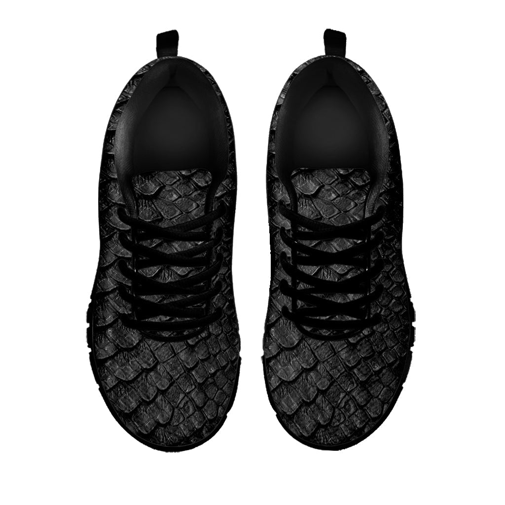 Black Snakeskin Print Black Running Shoes