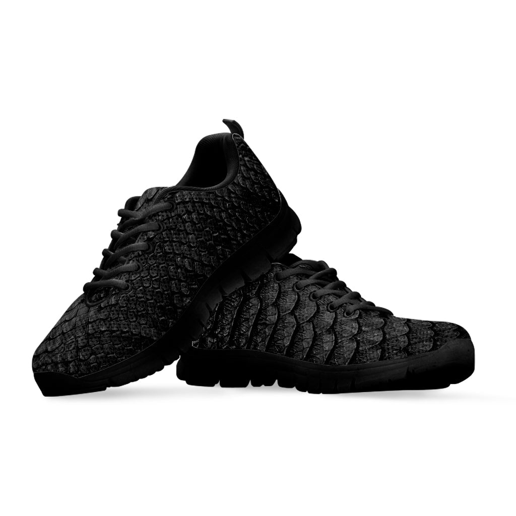Black Snakeskin Print Black Running Shoes