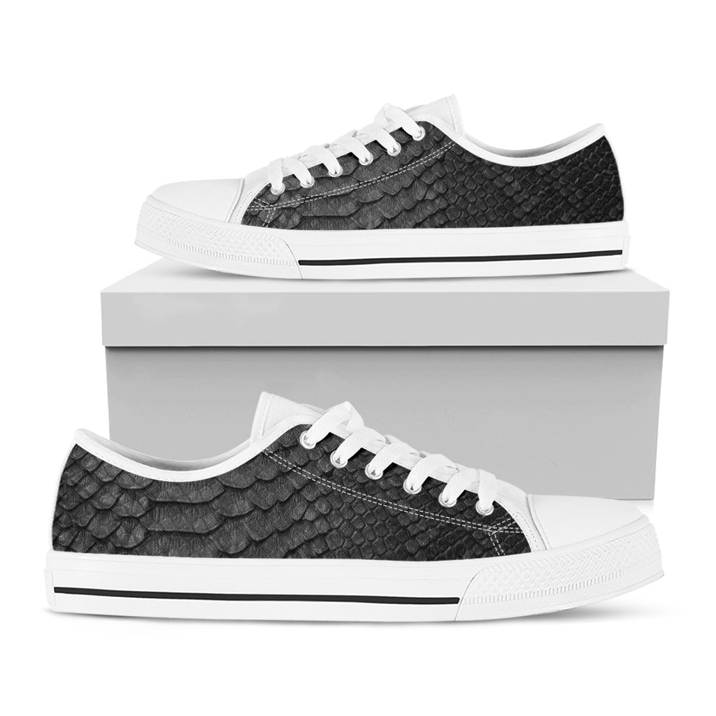 Black Snakeskin Print White Low Top Sneakers
