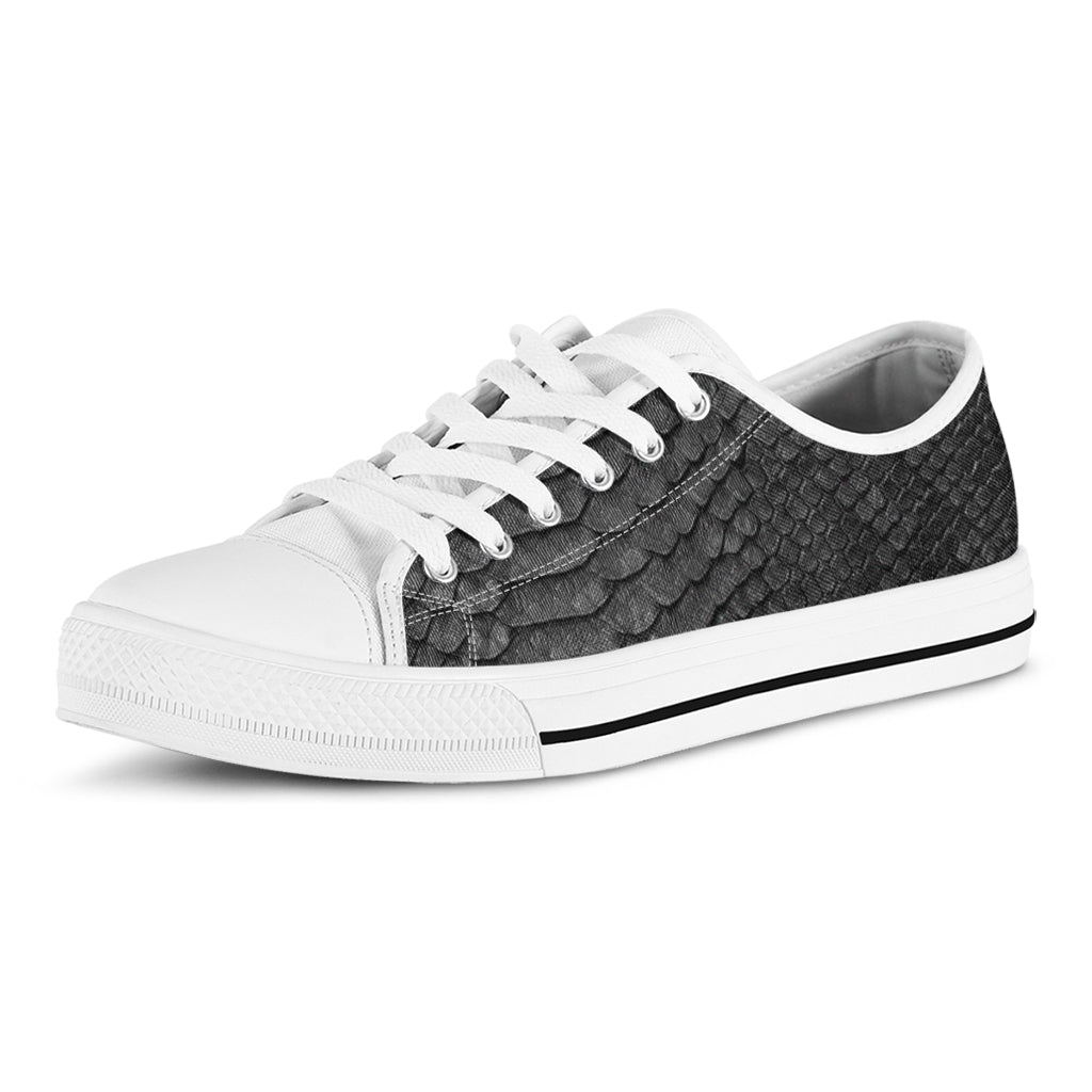 Black Snakeskin Print White Low Top Sneakers