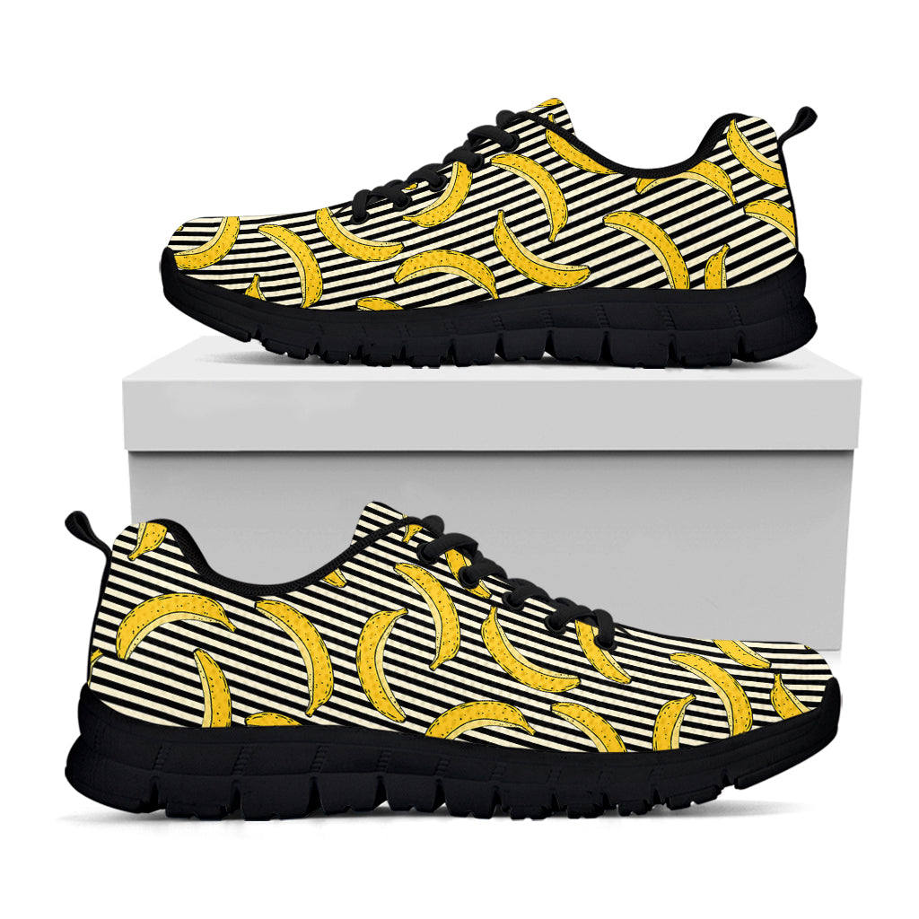 Black Striped Banana Pattern Print Black Running Shoes
