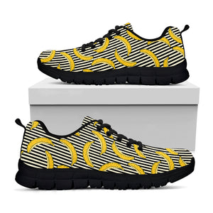 Black Striped Banana Pattern Print Black Running Shoes
